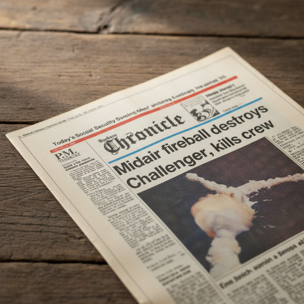 Close-up of vintage Spokane Chronicle newspaper headline