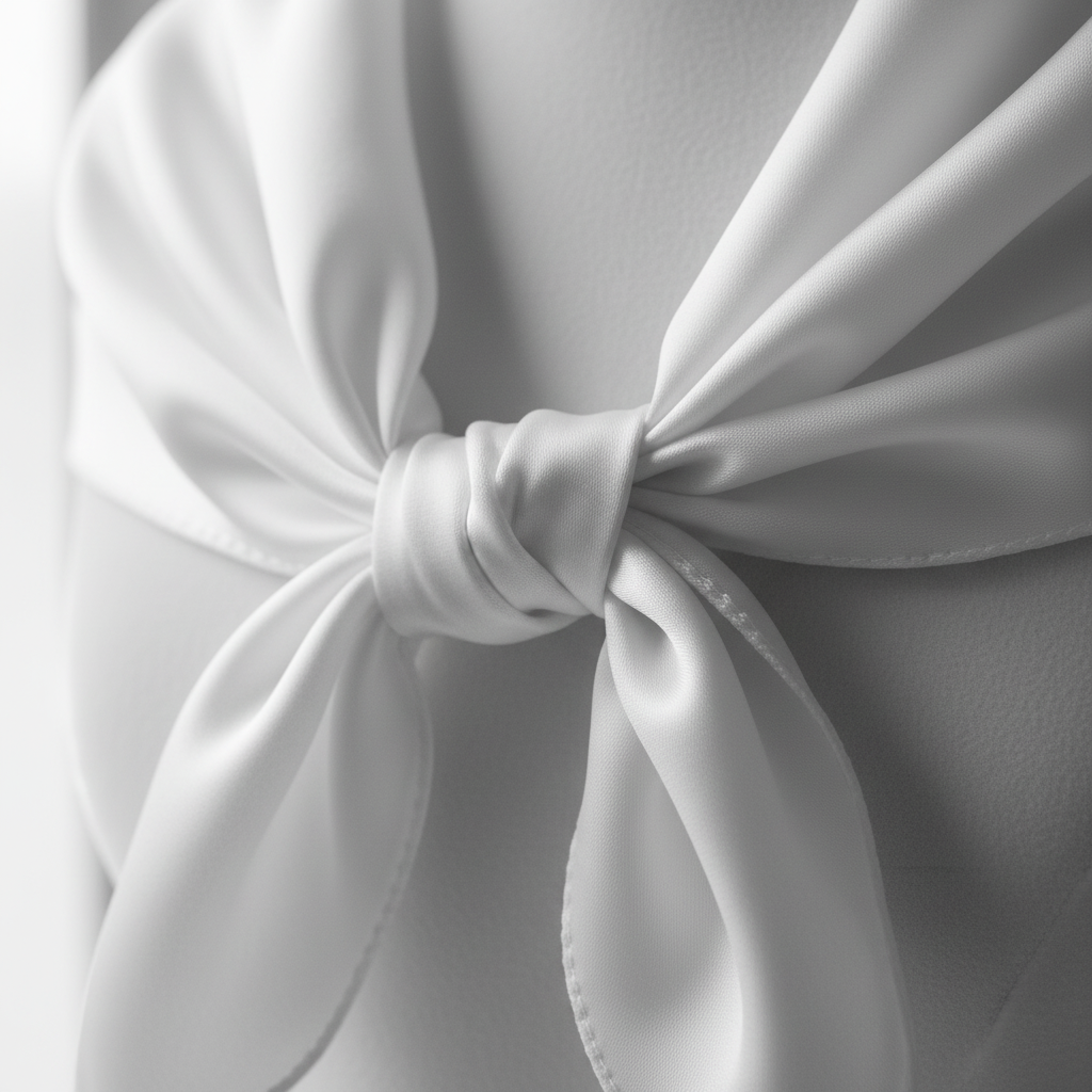 Close-up of white satin wild rag 23x23 showing luxurious texture