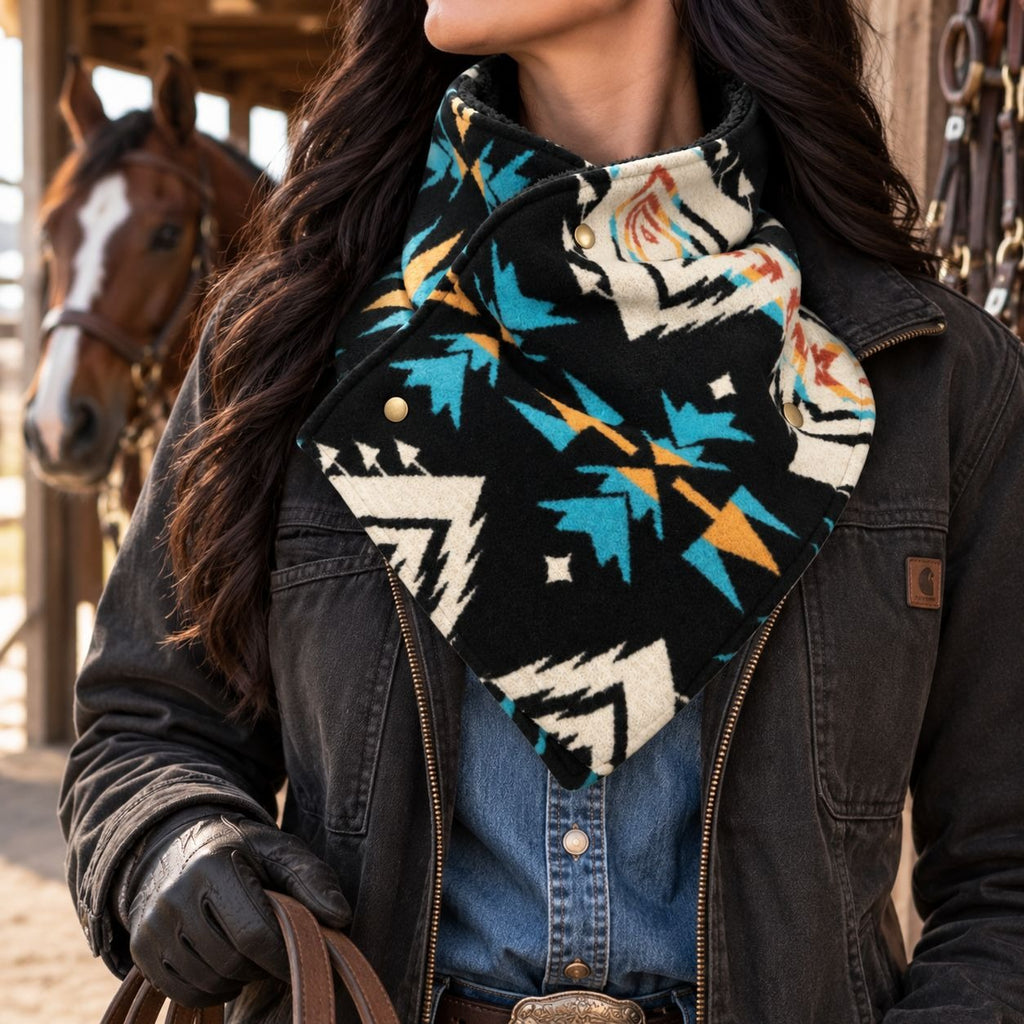 Southwestern Cowl Neck Warmer Scarf 36x9.5 Inch Fleece Lined Cowgirl