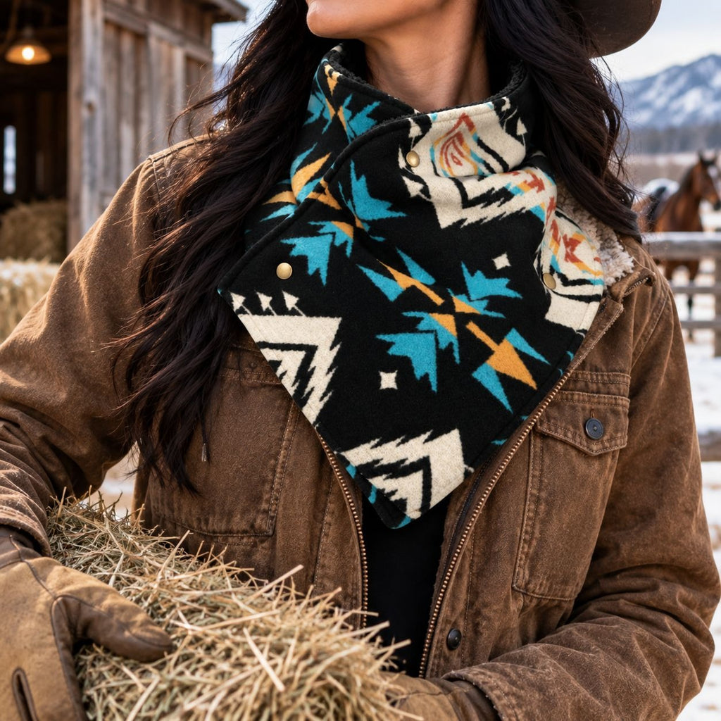 Southwestern Cowl Neck Warmer Scarf 36x9.5 Inch Fleece Lined Cowgirl