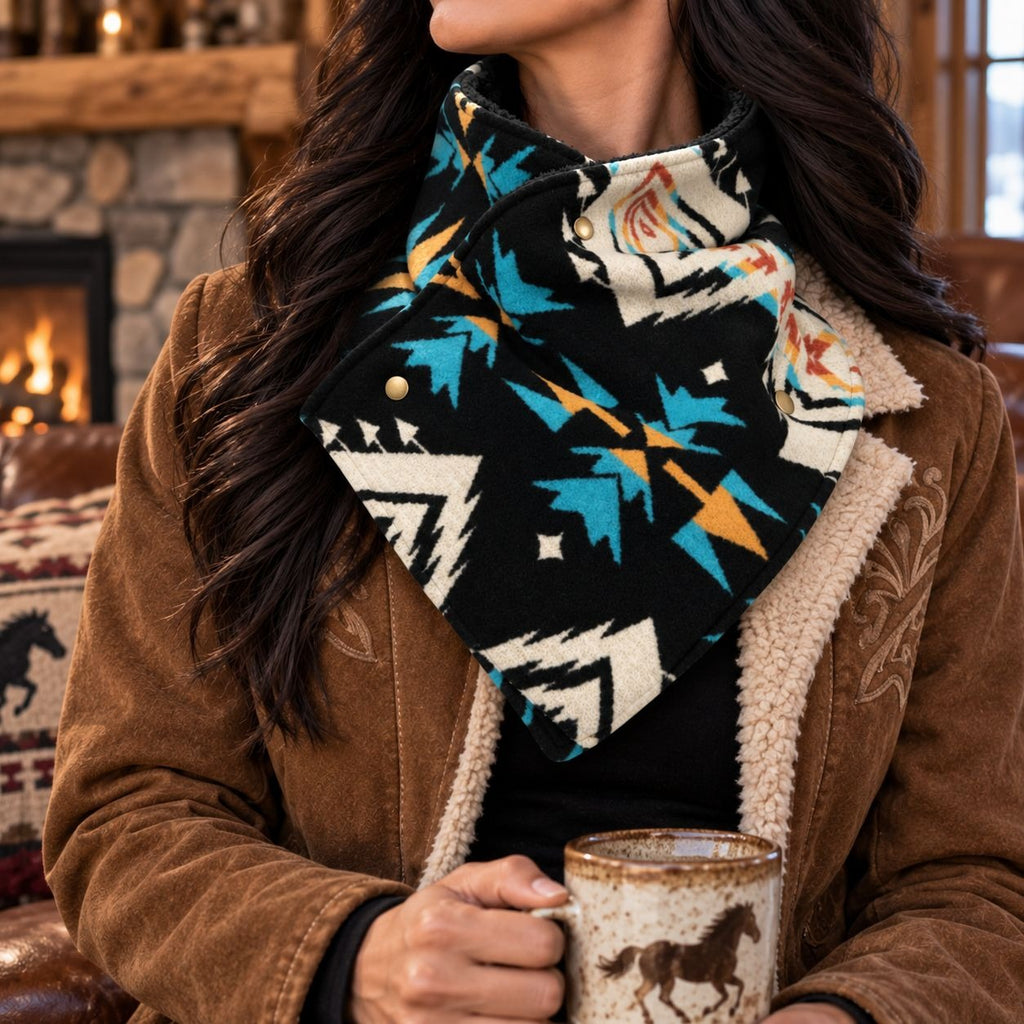 Southwestern Cowl Neck Warmer Scarf 36x9.5 Inch Fleece Lined Cowgirl