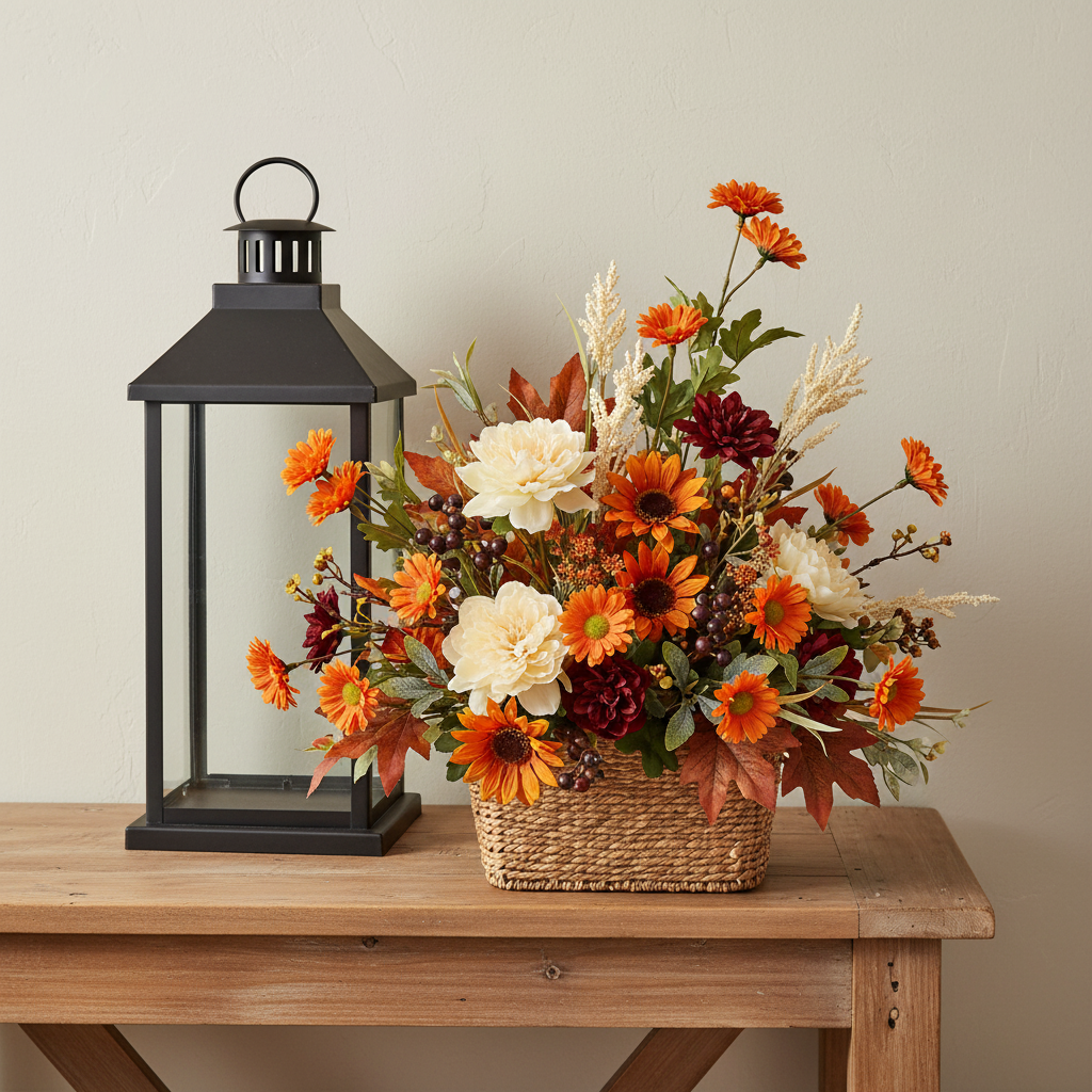 Corrected empty-lantern fall flower vignette
