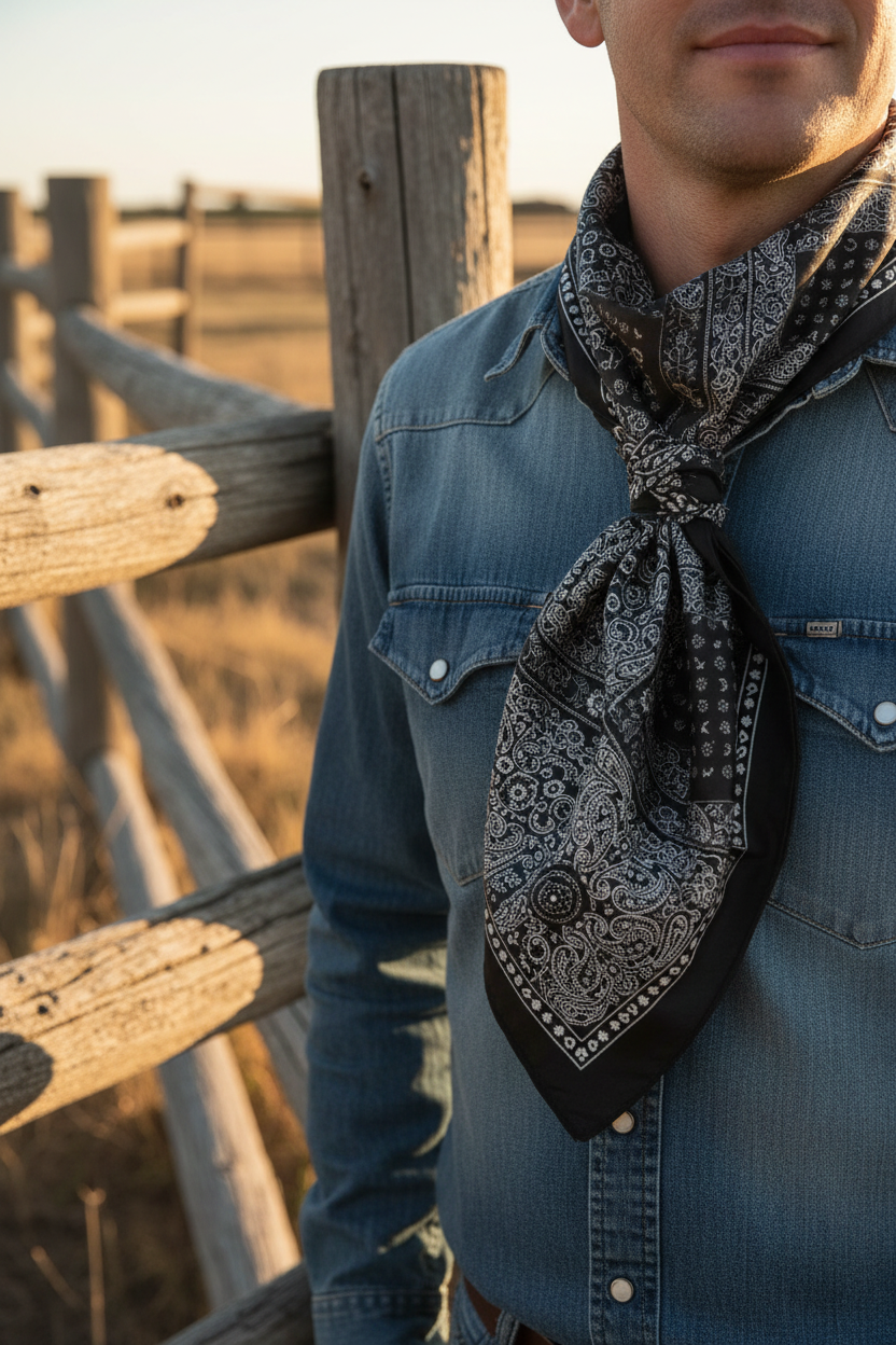 Cowboy neckerchief at ranch fence
