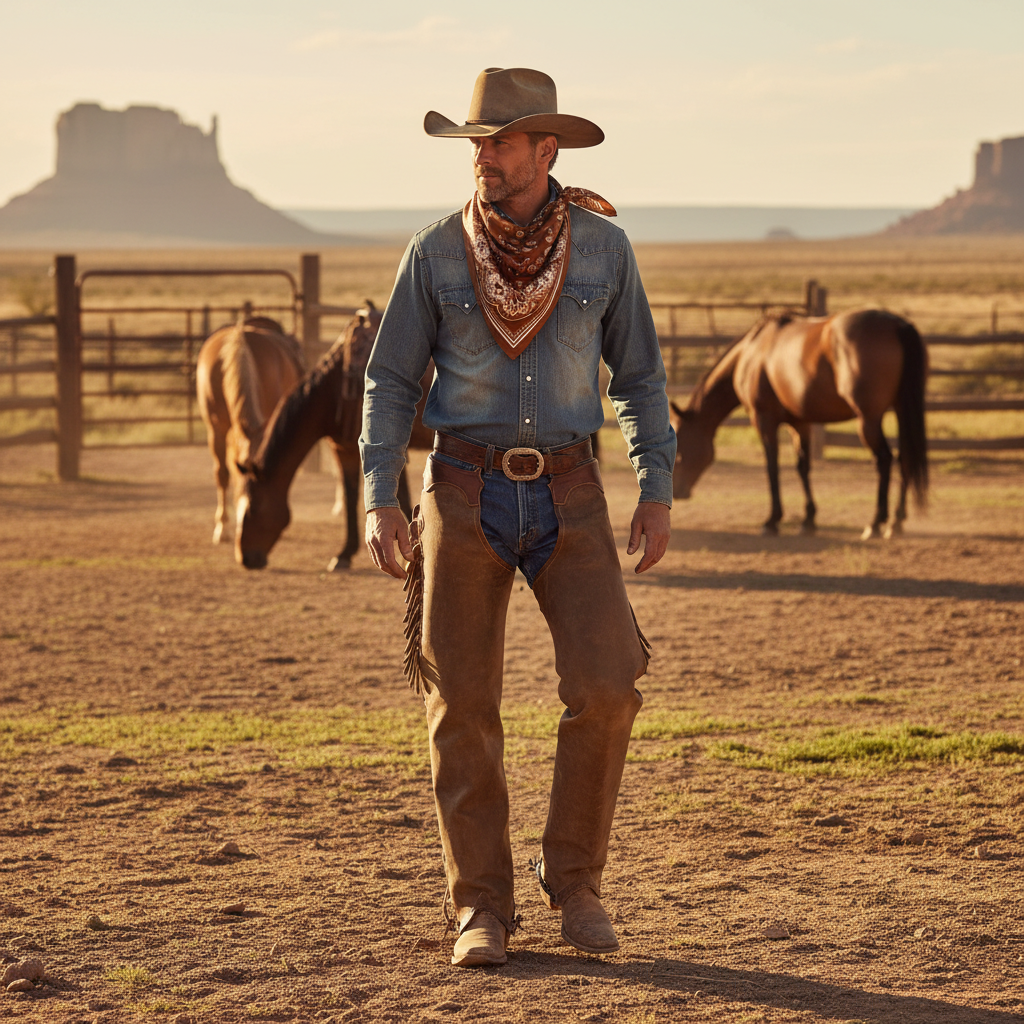 Cowboy with Caramel Brown Paisley Wild Rag