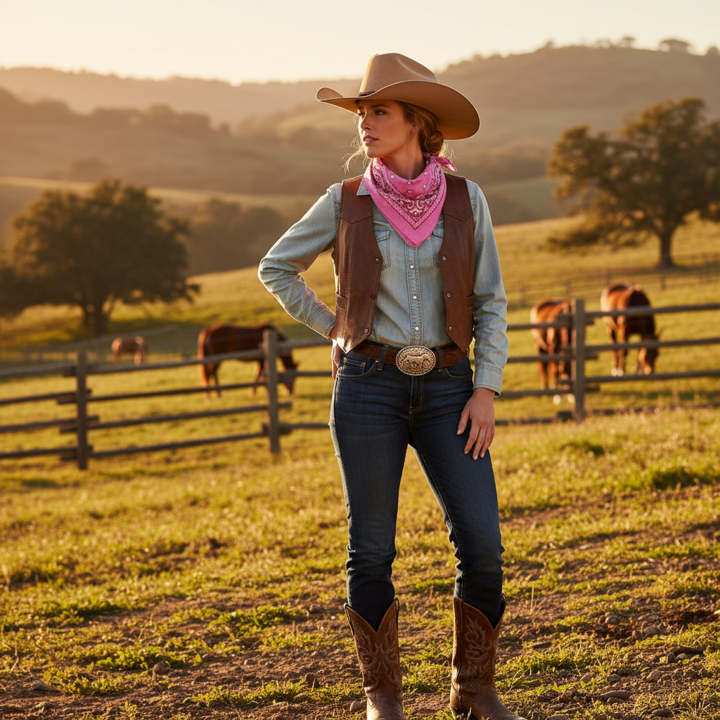 Cowgirl wearing pink bandana