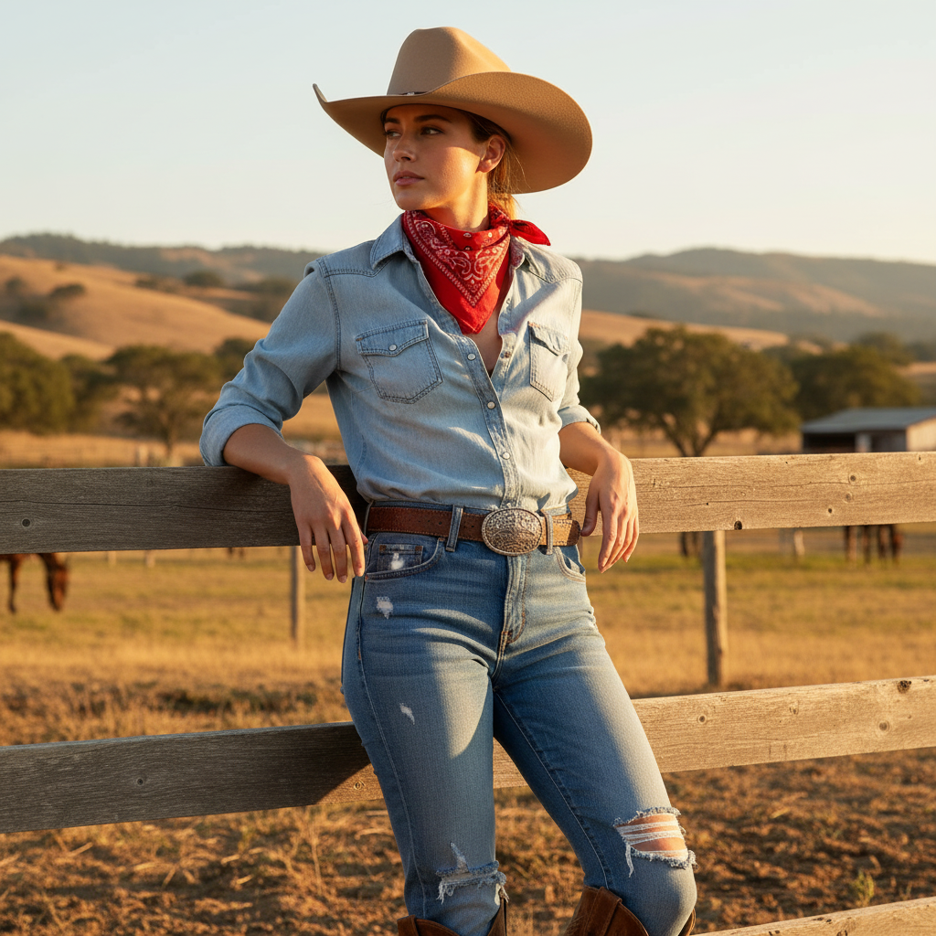 Cowgirl wearing red bandana