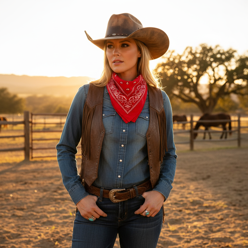 Cowgirl wearing red bandana