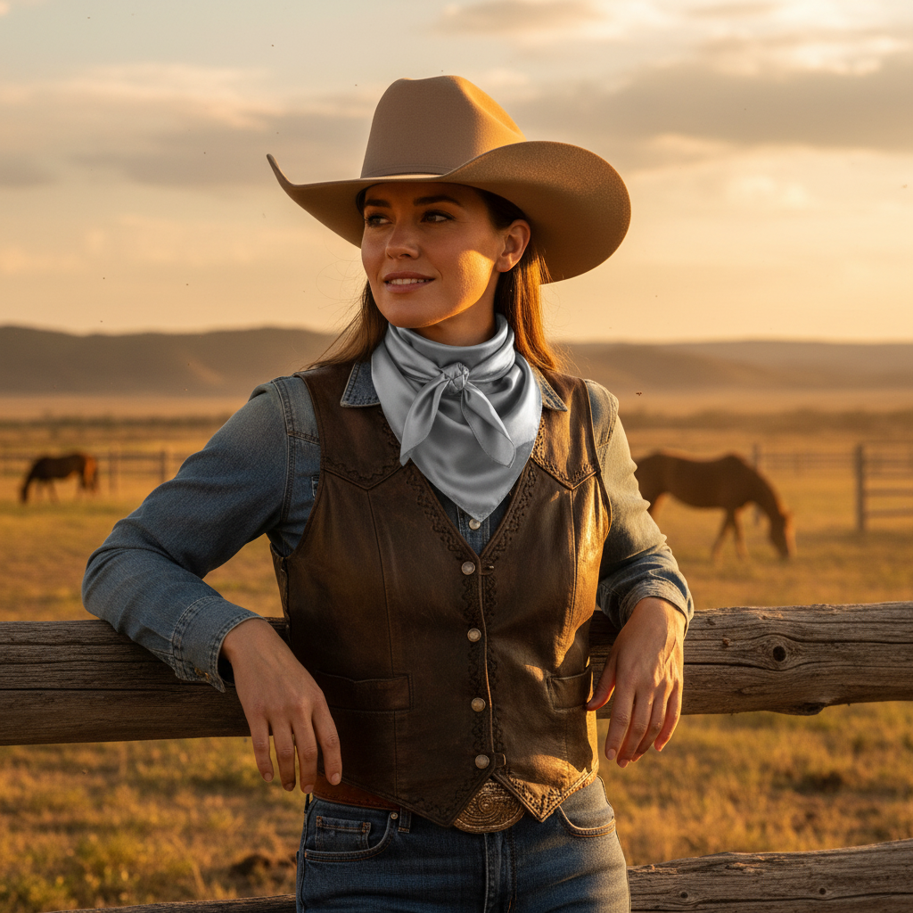 Cowgirl with silver gray wild rag