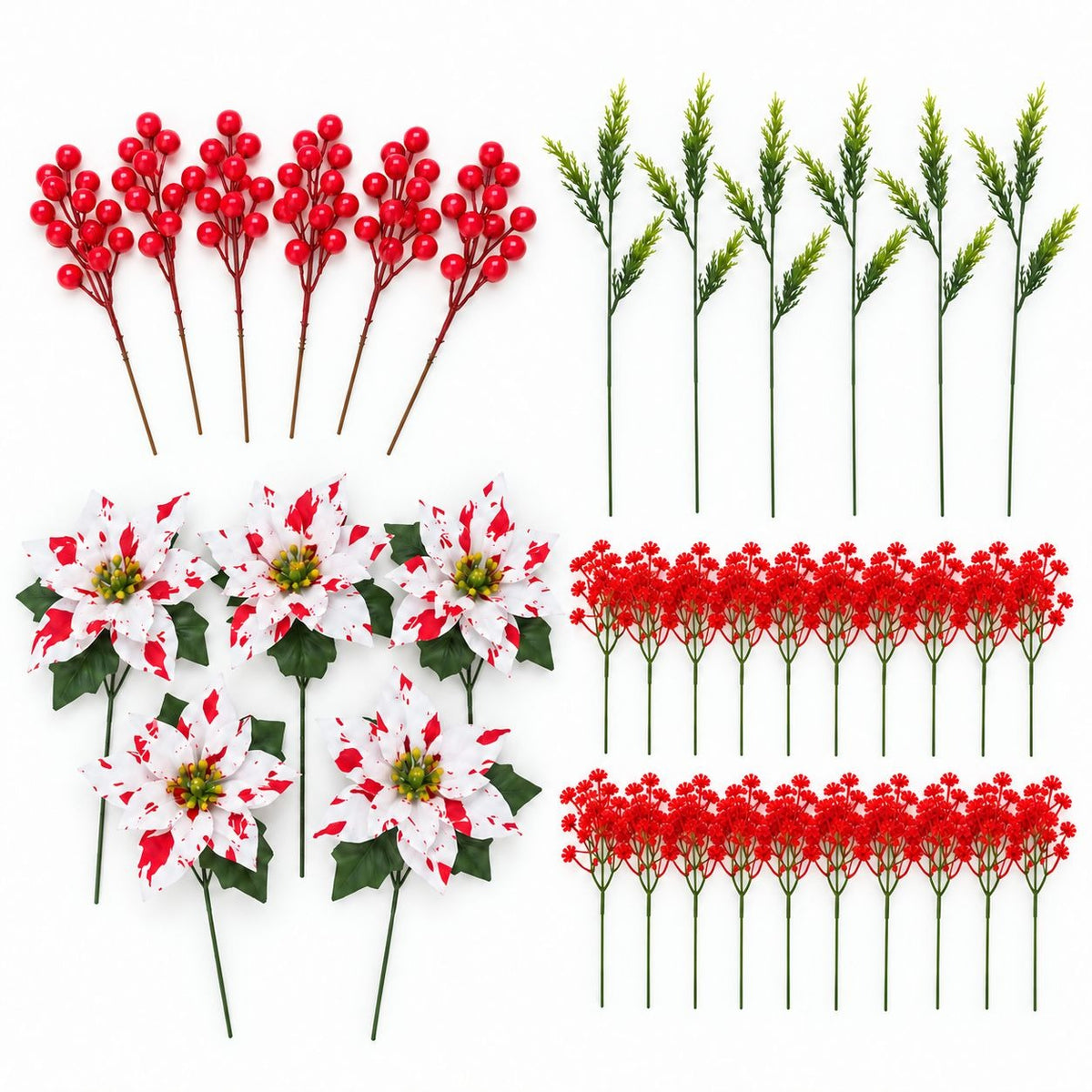 Artificial Candy Cane Poinsettia Set, 37 Red & White 