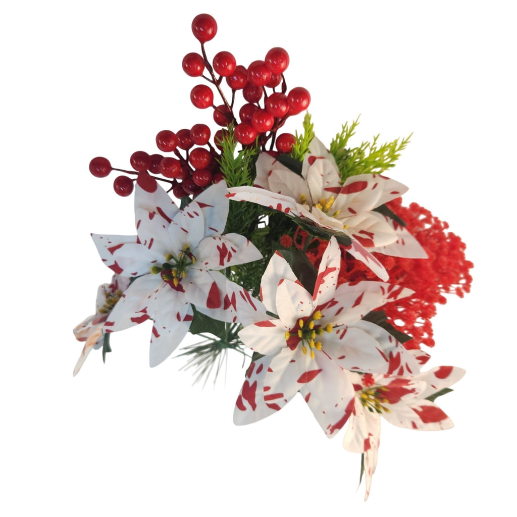Artificial Candy Cane Poinsettia Set, 37 Red & White Christmas Floral Pieces