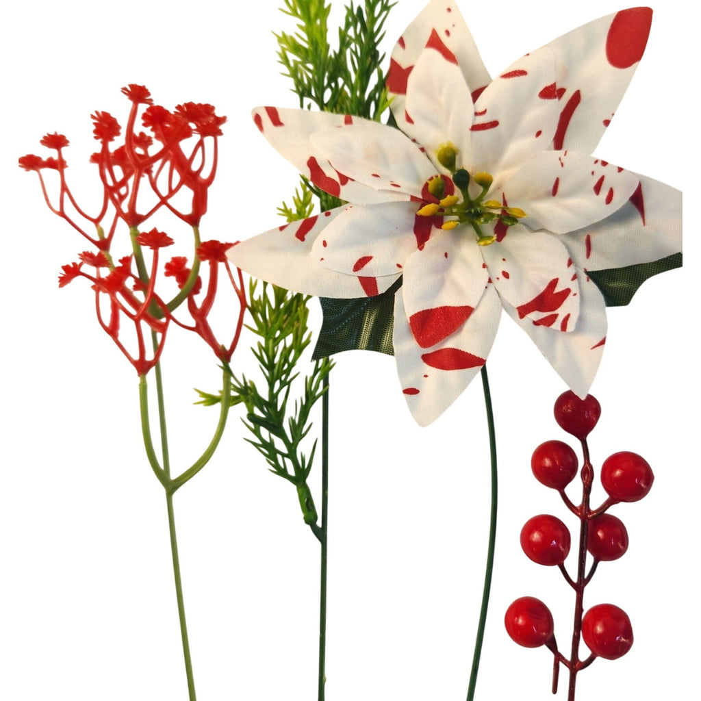 Artificial Candy Cane Poinsettia Set, 37 Red & White Christmas Floral Pieces