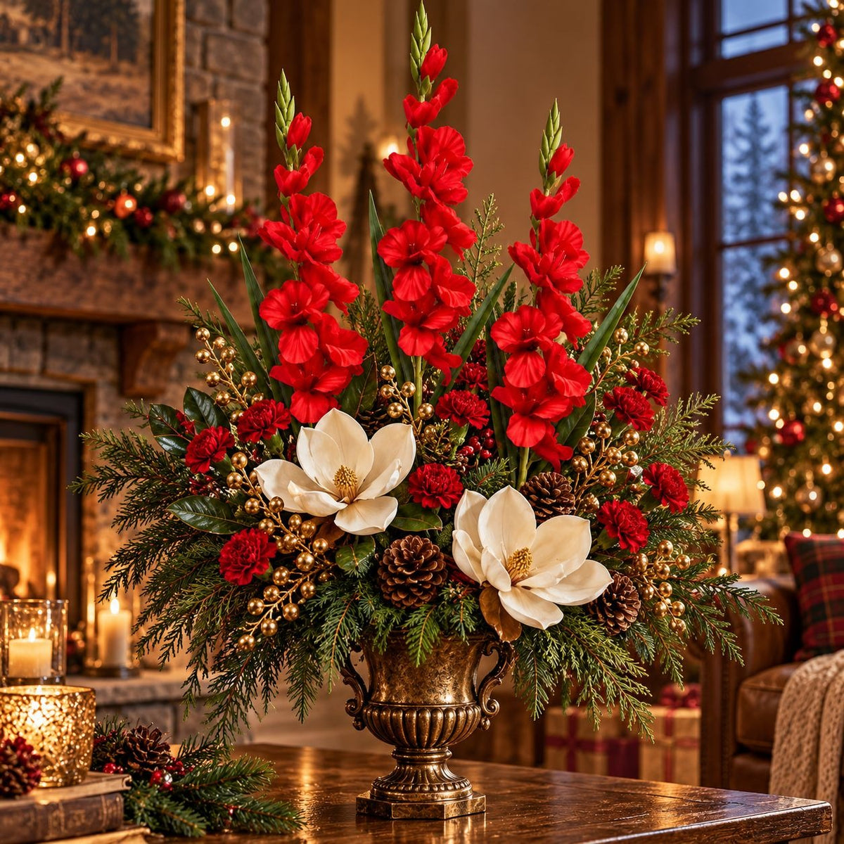 3 Red Artificial Gladiolus Stems 31 Inch Faux Silk Flowers for Church Decor