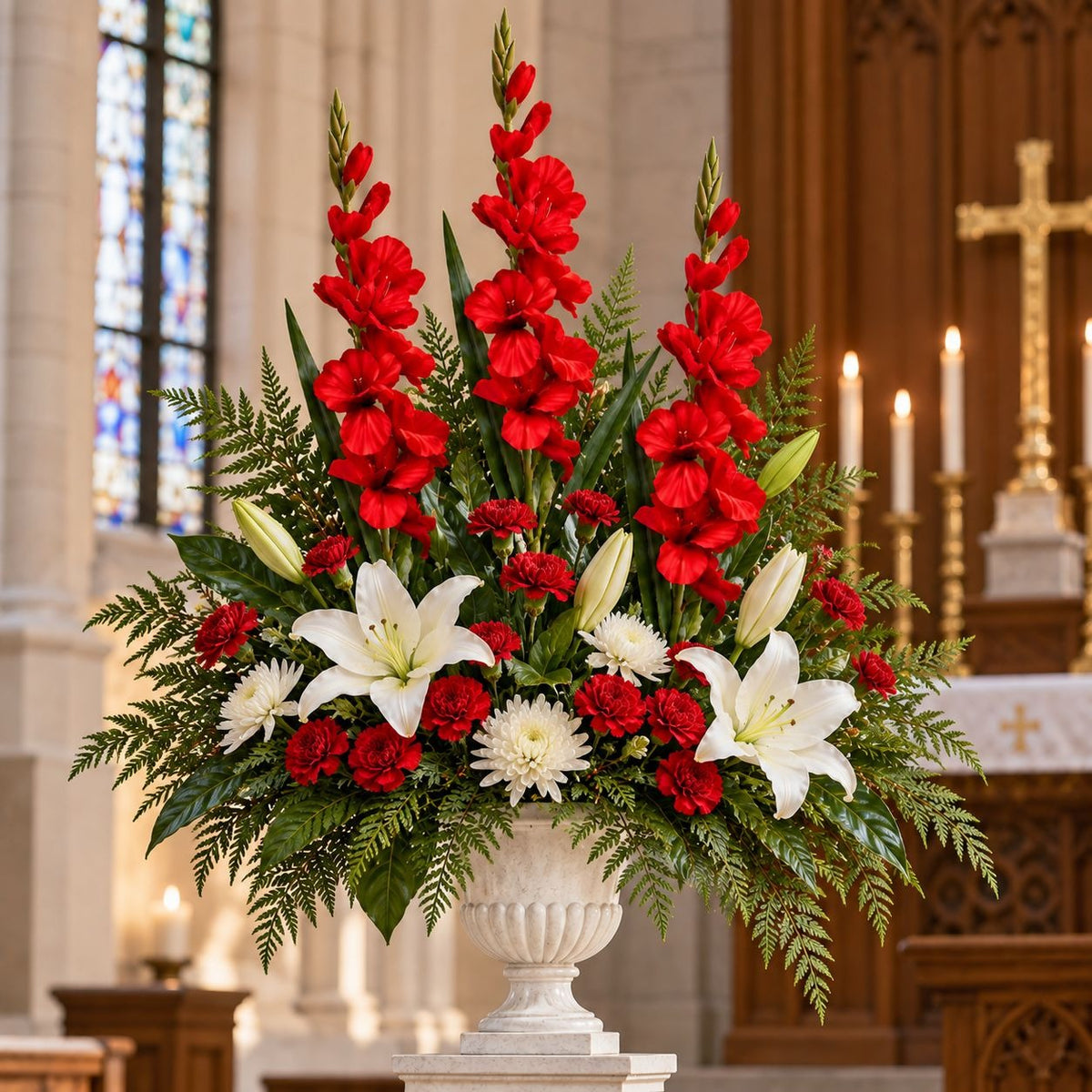 3 Red Artificial Gladiolus Stems 31 Inch Faux Silk Flowers for Church Decor