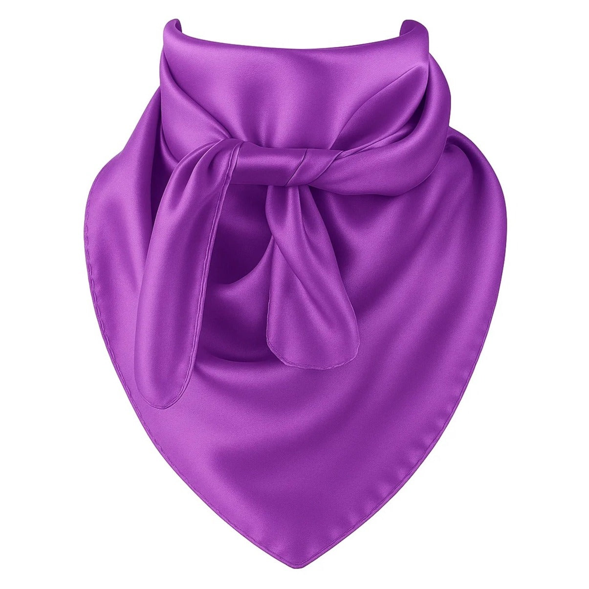 Purple silk scarf with a knot on a white background