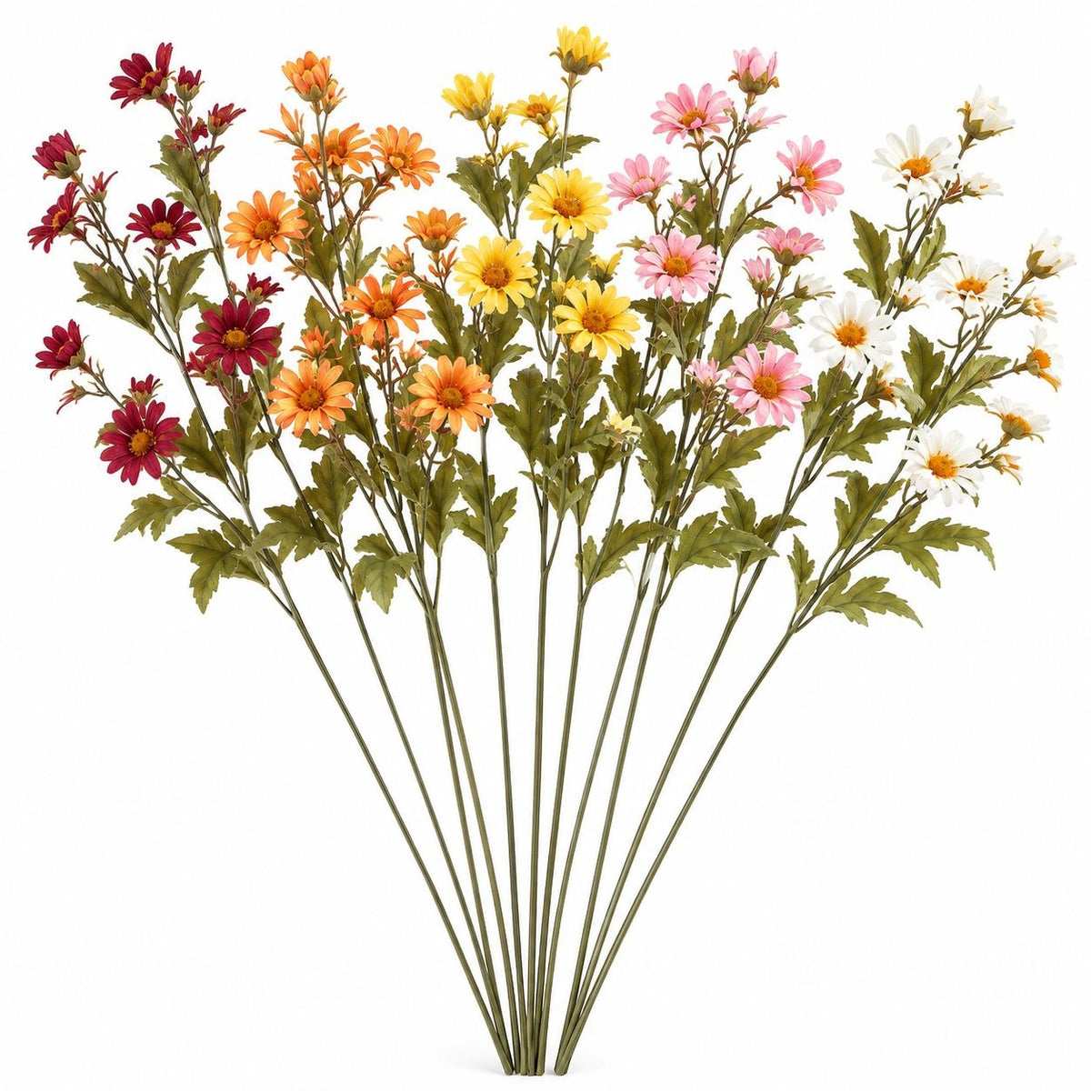 10 Artificial Wildflower Stems, 22-Inch Mixed-Color Faux Floral Filler