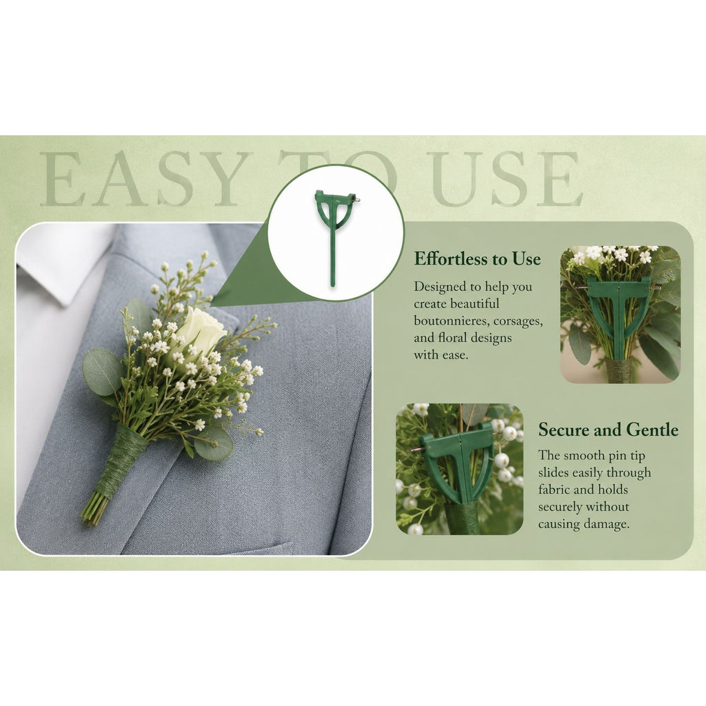 Boutonniere Pins Set of 2 Floral Corsage Pins Green Floral Holders Wedding Supplies Prom Flowers Mother of Bride Corsage DIY Boutonniere Maker