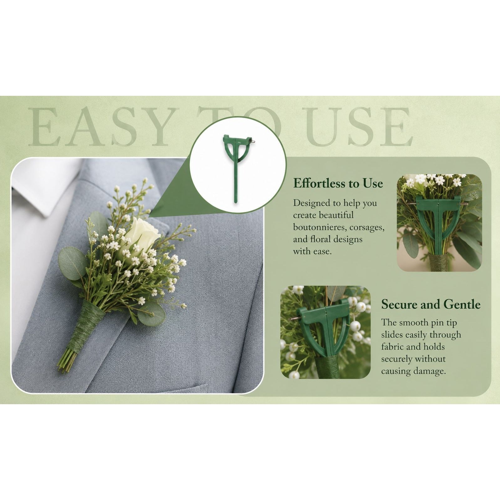 Boutonniere Pins Set of 2 Floral Corsage Pins Green Floral Holders Wedding Supplies Prom Flowers Mother of Bride Corsage DIY Boutonniere Maker