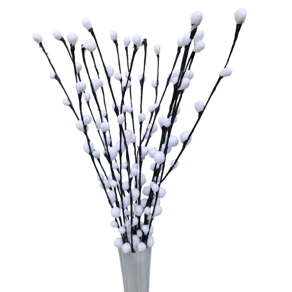 Artificial Pussy Willow Stems Black White Faux Branch Bundle Rustic Decor