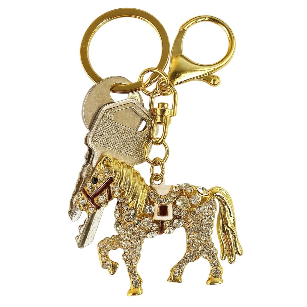 Horse Rhinestone Keychain Ornament With Moveable Tail, Gift For Horse Lovers Purse Charm Or Key Ring DIY Craft