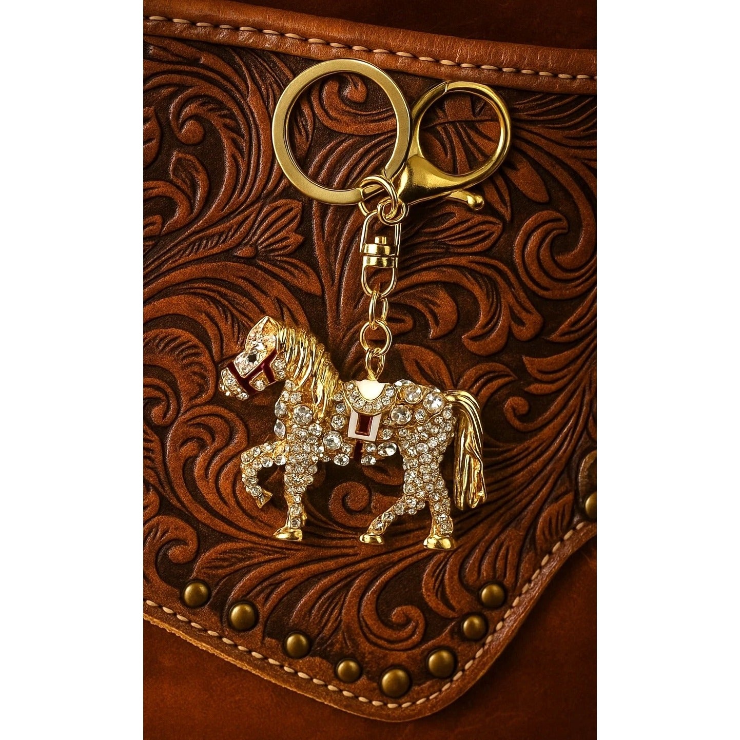 Golden alloy horse keychain, versatile purse charm or ornament