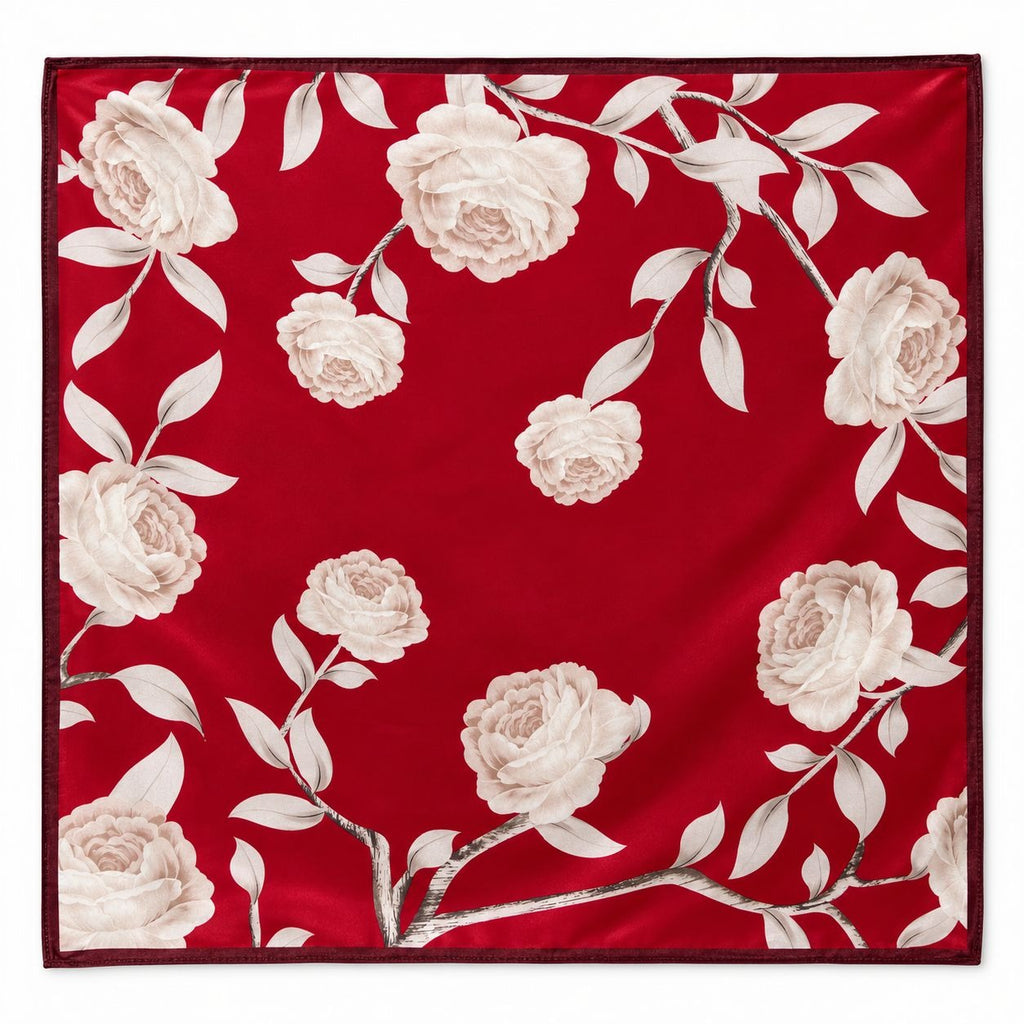 Burgundy Plum Garden Rose Satin Square Scarf 26x26 Polyester Neck Hair
