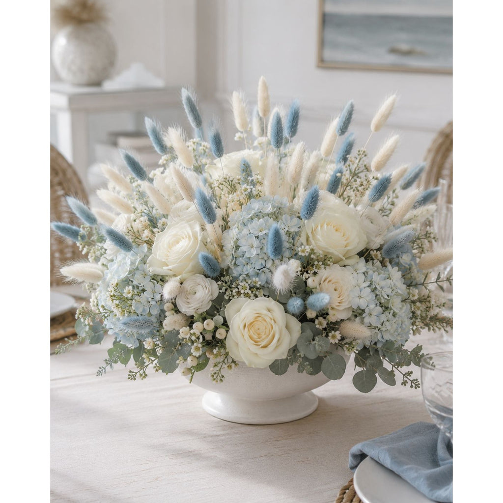 Cream Blue Bunny Tail Grass 70 Stems | 16 Inch Dusty Blue Dried Lagurus for Wedding Centerpieces Coastal Decor