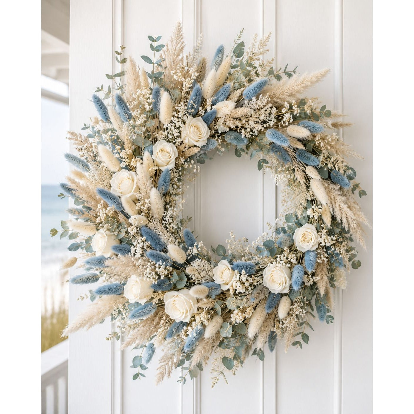 Cream Blue Bunny Tail Grass 70 Stems | 16 Inch Dusty Blue Dried Lagurus for Wedding Centerpieces Coastal Decor