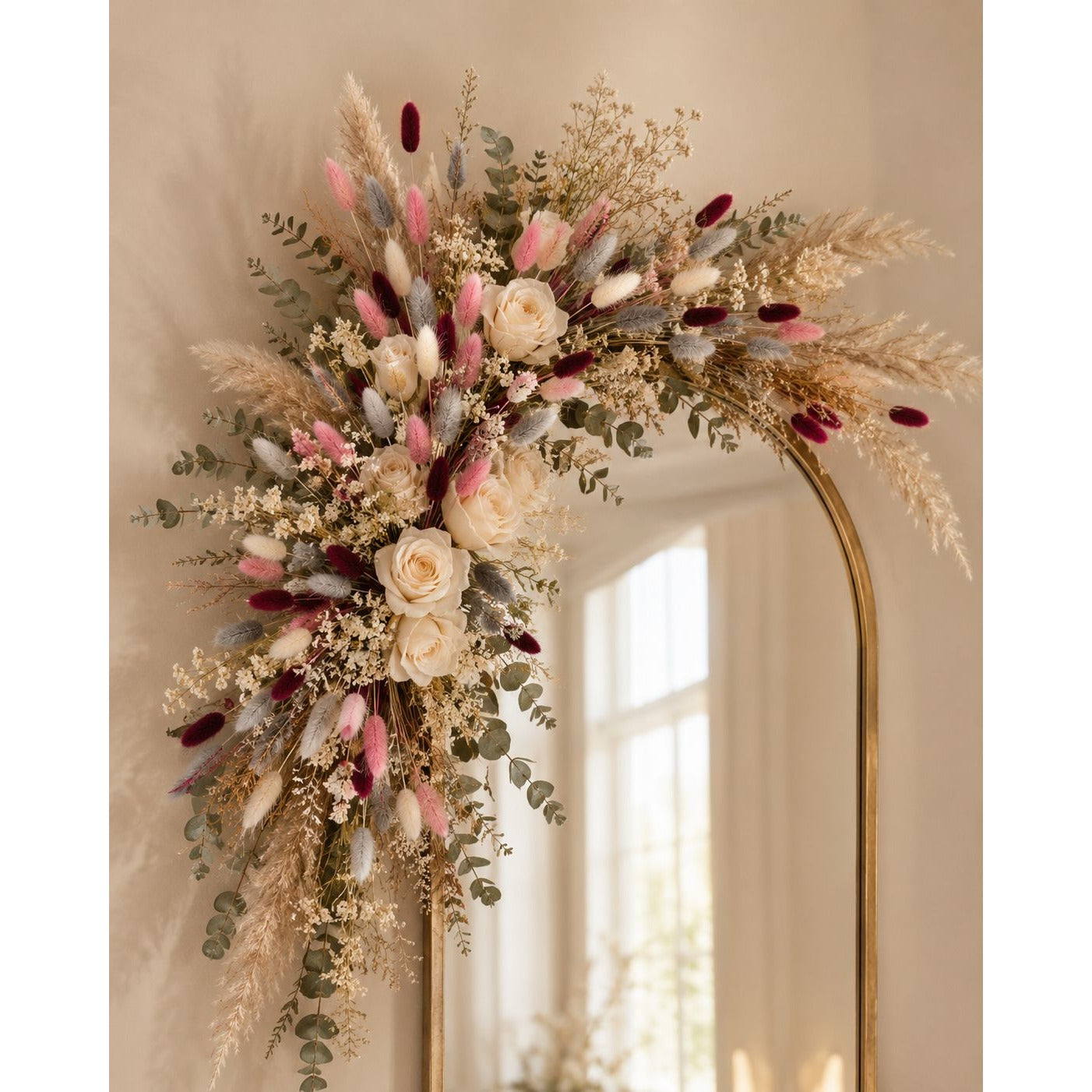 Burgundy Pink Bunny Tail Grass 70 Stems | 16 Inch Gray Cream Dyed Dried Lagurus for Fall Wedding Centerpieces Decor