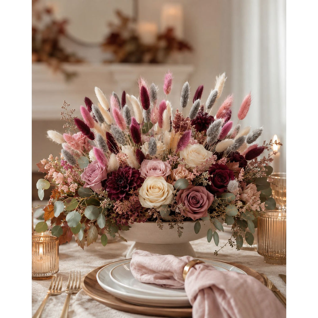 Burgundy Pink Bunny Tail Grass 70 Stems | 16 Inch Gray Cream Dyed Dried Lagurus for Fall Wedding Centerpieces Decor