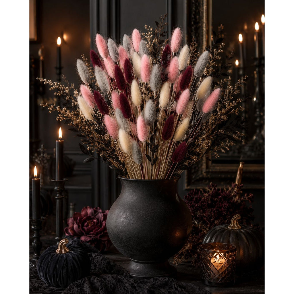 Burgundy Pink Bunny Tail Grass 70 Stems | 16 Inch Gray Cream Dyed Dried Lagurus for Fall Wedding Centerpieces Decor