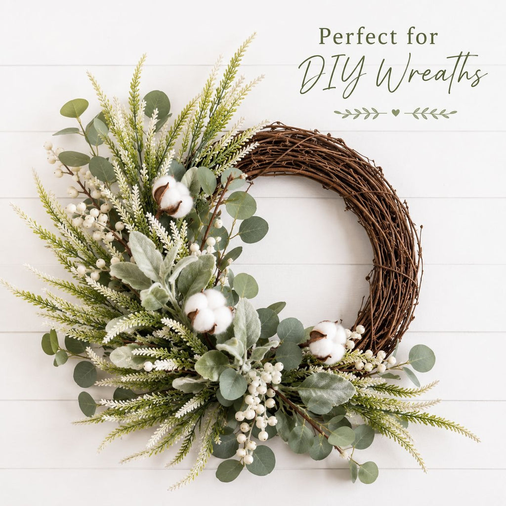 Artificial White Lavender Stems Set of 2 | Faux Salvia Greenery Picks | Farmhouse Floral Decor | Wreath Supplies