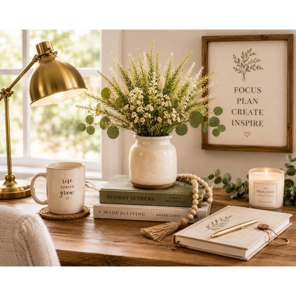 Artificial White Lavender Stems Set of 2 | Faux Salvia Greenery Picks | Farmhouse Floral Decor | Wreath Supplies
