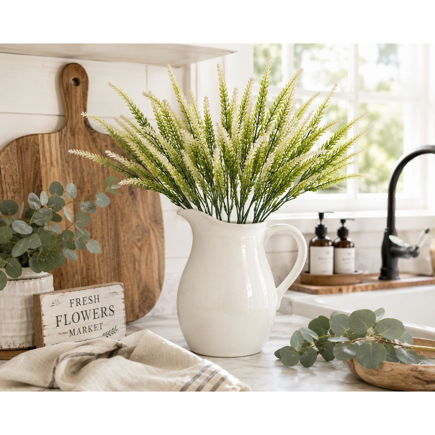 Artificial White Lavender Stems Set of 2 | Faux Salvia Greenery Picks | Farmhouse Floral Decor | Wreath Supplies