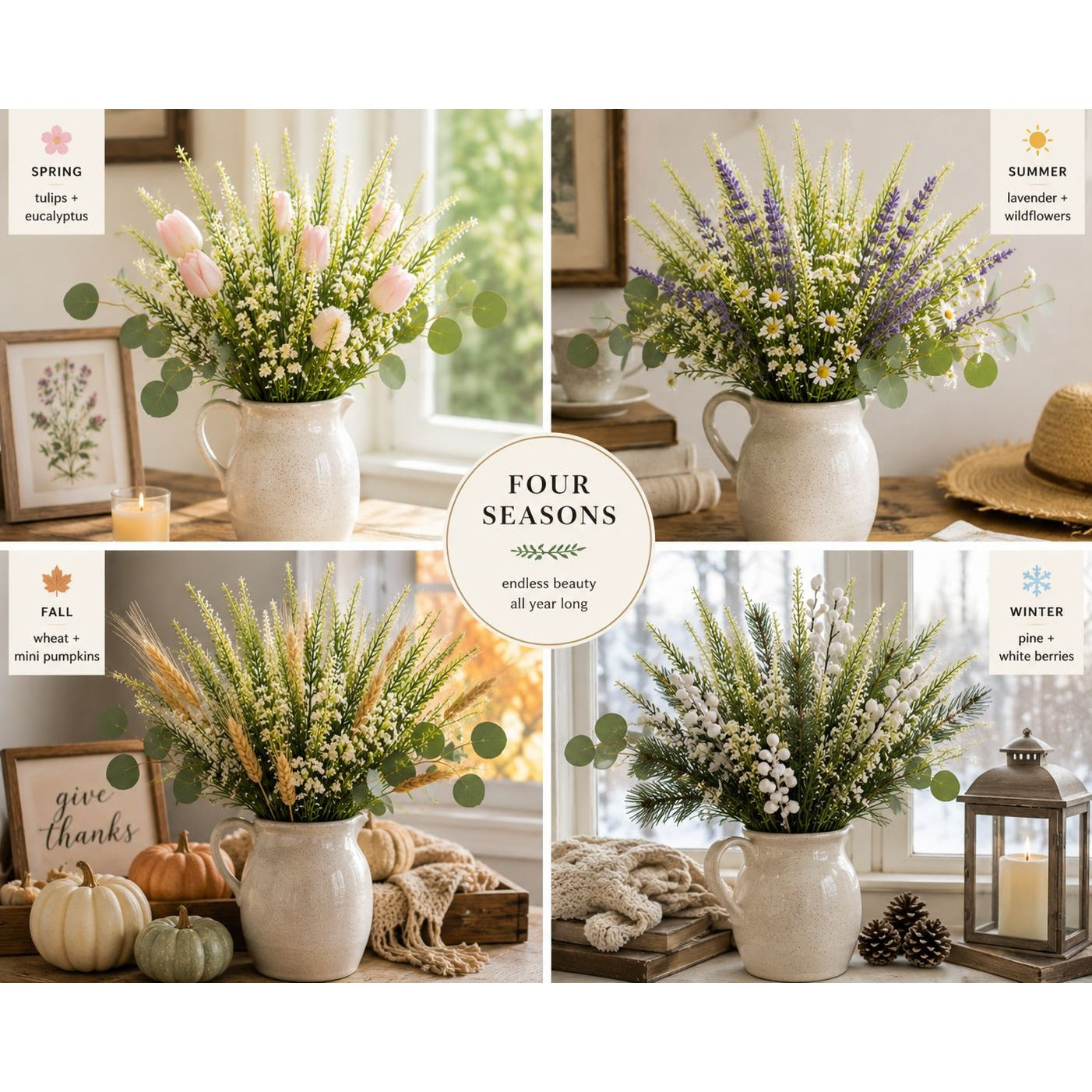 Artificial White Lavender Stems Set of 2 | Faux Salvia Greenery Picks | Farmhouse Floral Decor | Wreath Supplies