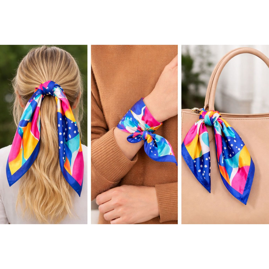 Retro Geometric Satin Scarf 20x20 Women's Hair Neck Head Square Scarf Retro Pop Geometry Satin Square Scarf – 20 x 20