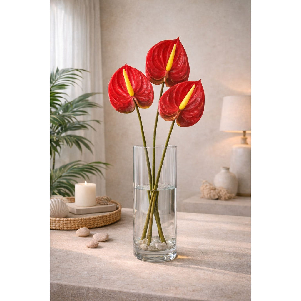 Red Artificial Anthurium Stems 23 Inch Faux Tropical Flowers Modern Home Decor