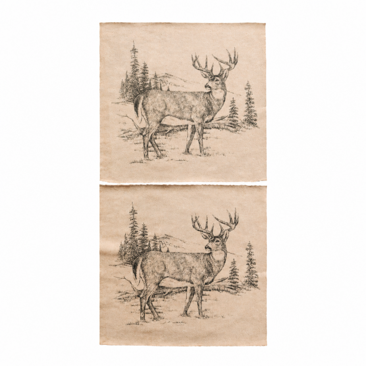 Faux Suede Printed Fabric Squares Deer Rustic Wildlife Decor 11" x 11" Set Of 2