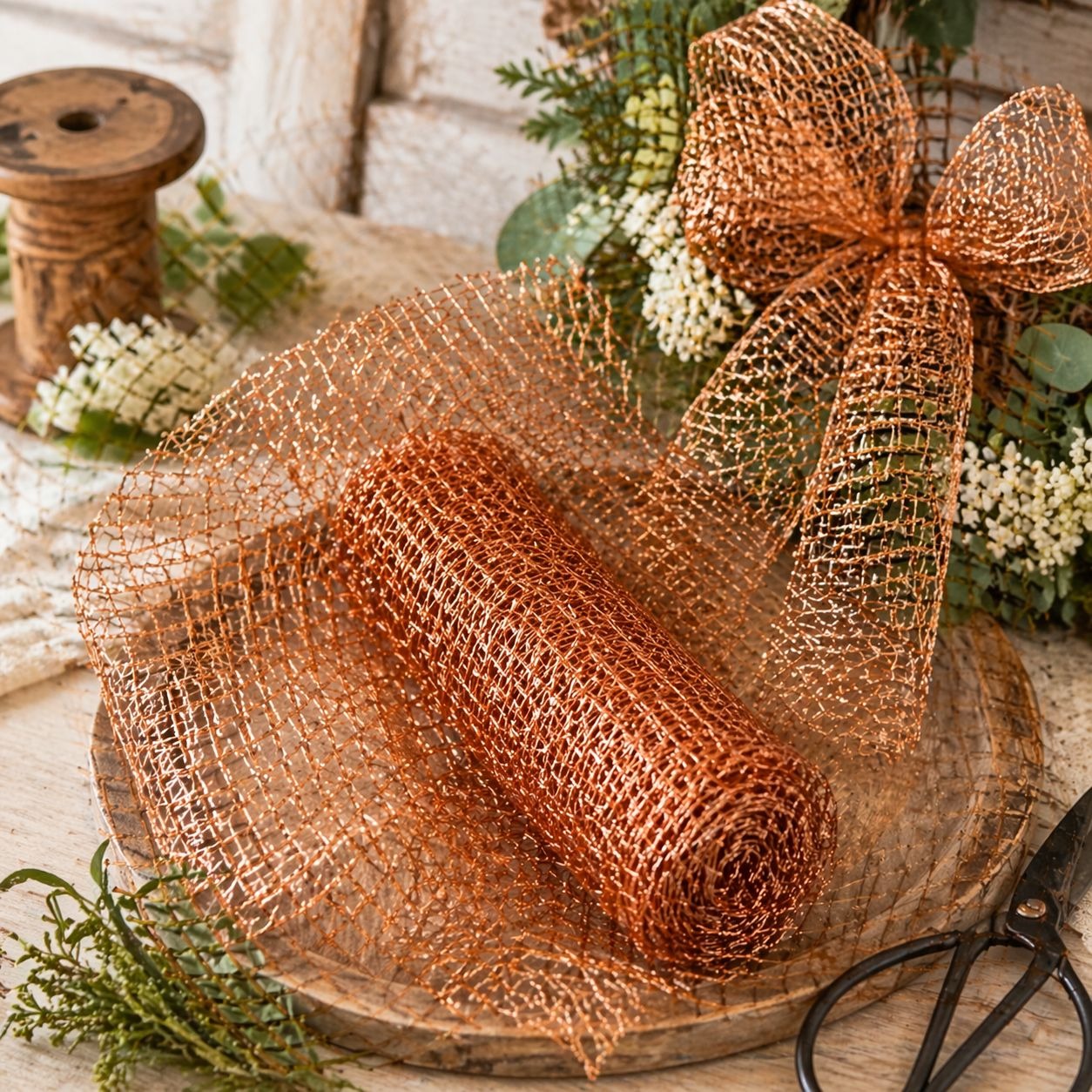 Copper Mesh Ribbon Roll 5x19 Ft for Wedding Decor Holiday Wreaths and DIY Crafts