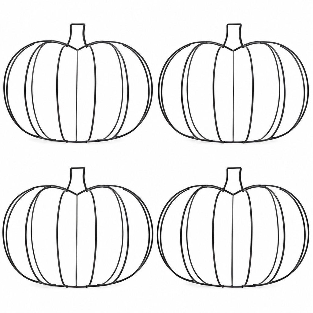 Set of 4 Black Metal 3D Pumpkin Wire Wreath Forms, 18-Inch Fall DIY Frames