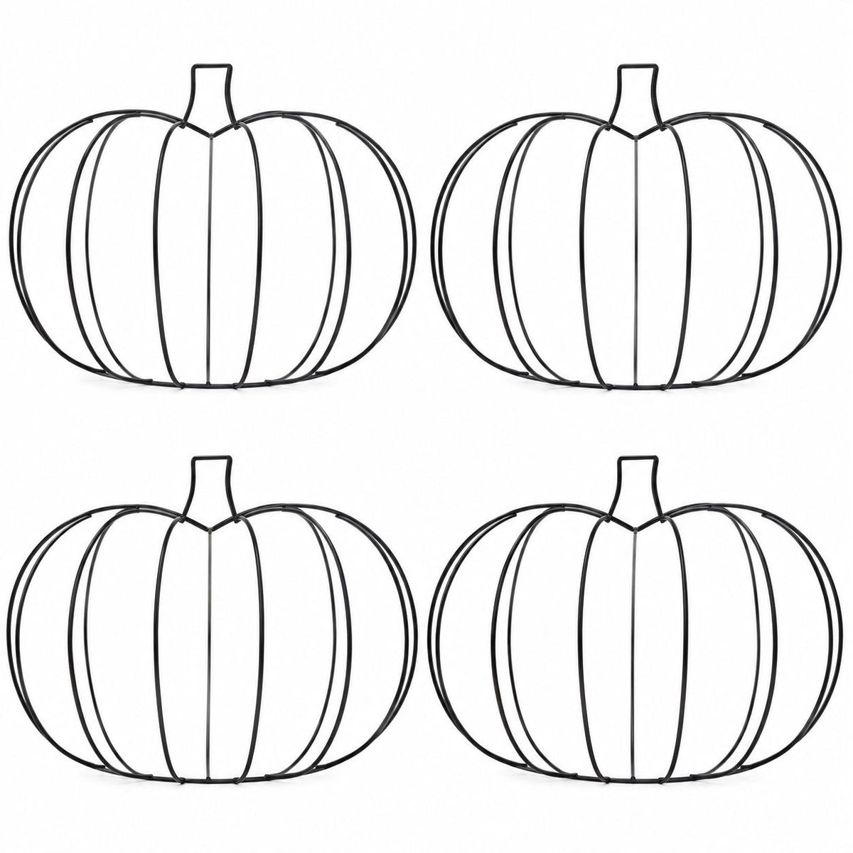 Set of 4 Black Metal 3D Pumpkin Wire Wreath Forms, 18-Inch Fall DIY Frames
