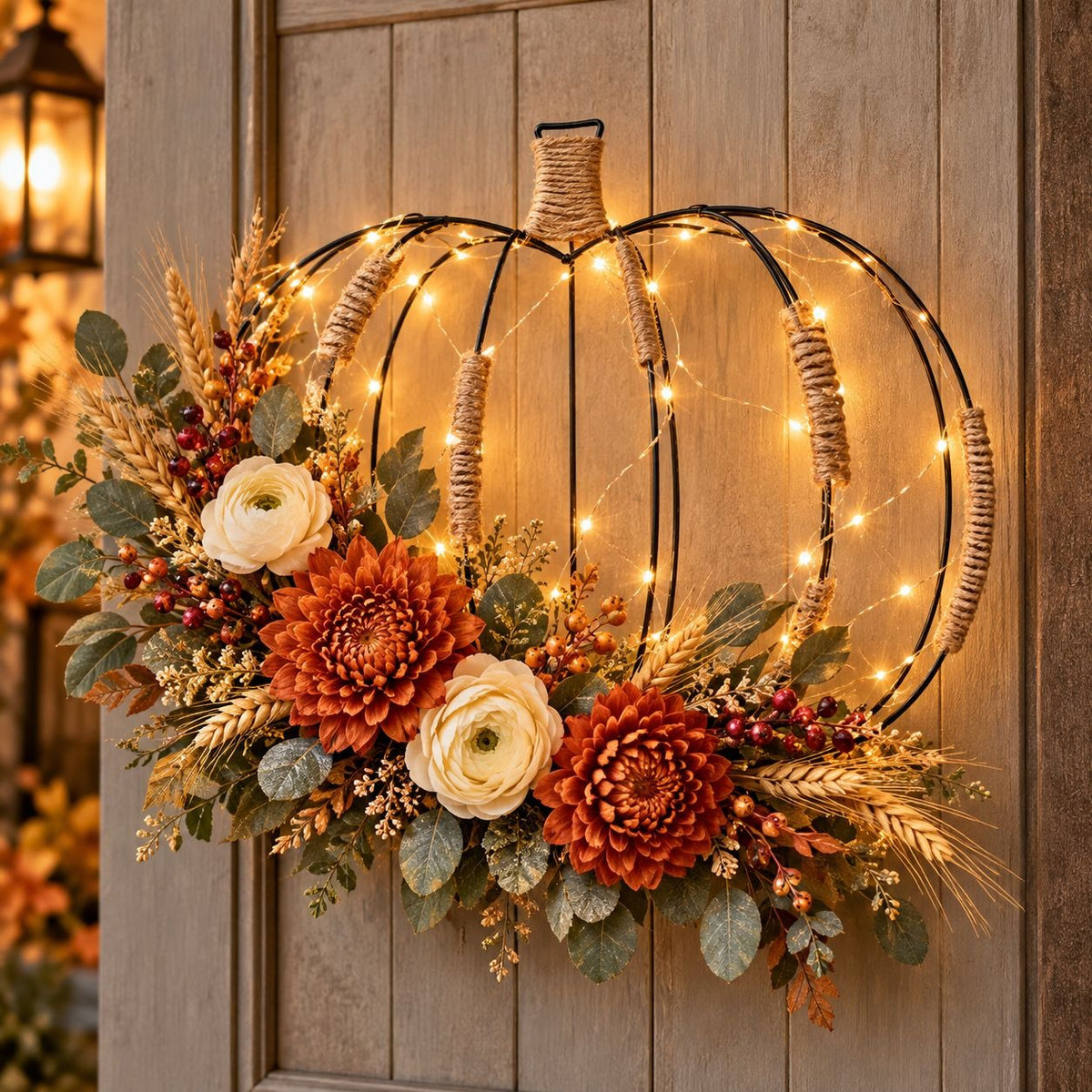 Set of 4 Black Metal 3D Pumpkin Wire Wreath Forms, 18-Inch Fall DIY Frames
