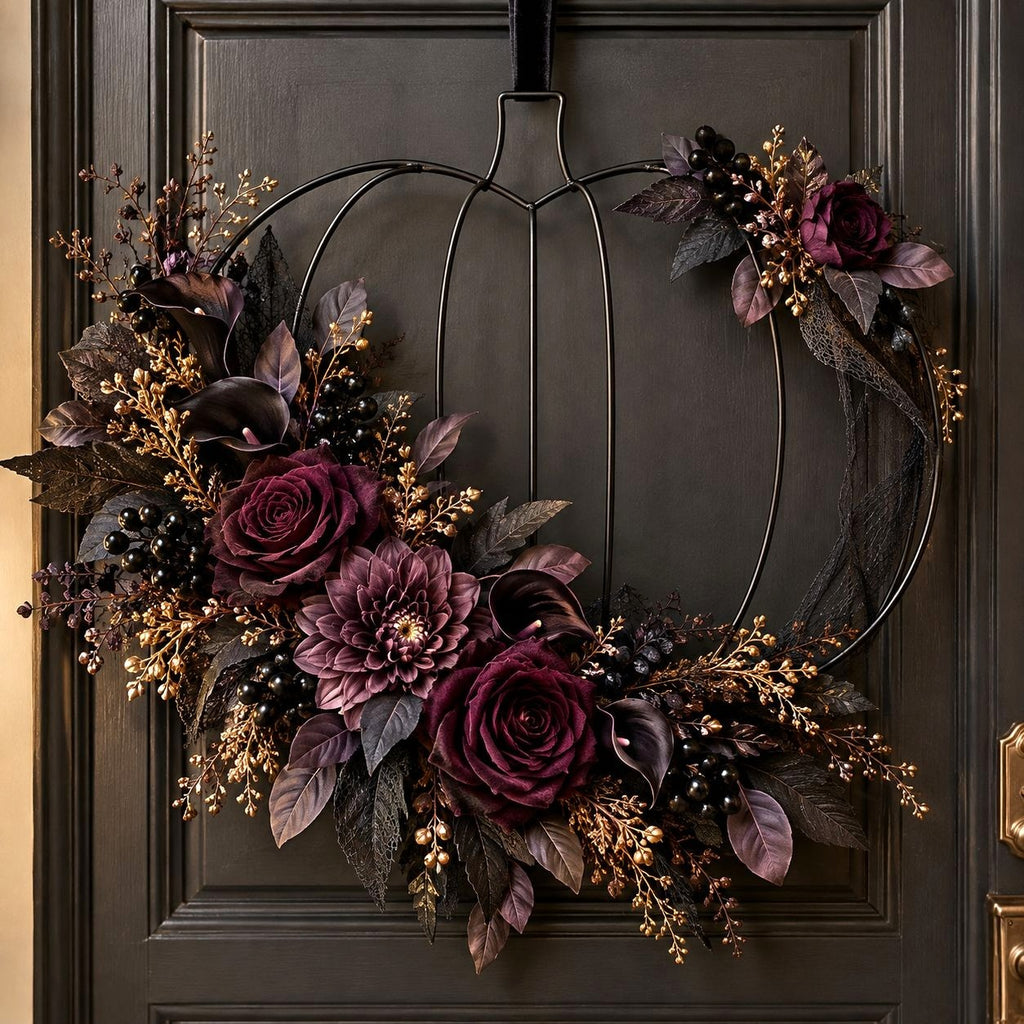 Set of 4 Black Metal 3D Pumpkin Wire Wreath Forms, 18-Inch Fall DIY Frames