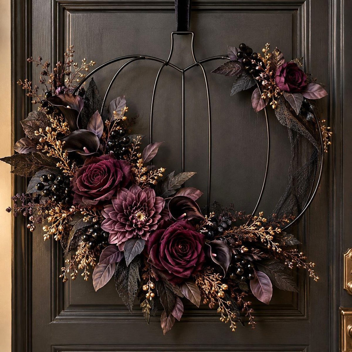 Set of 4 Black Metal 3D Pumpkin Wire Wreath Forms, 18-Inch Fall DIY Frames