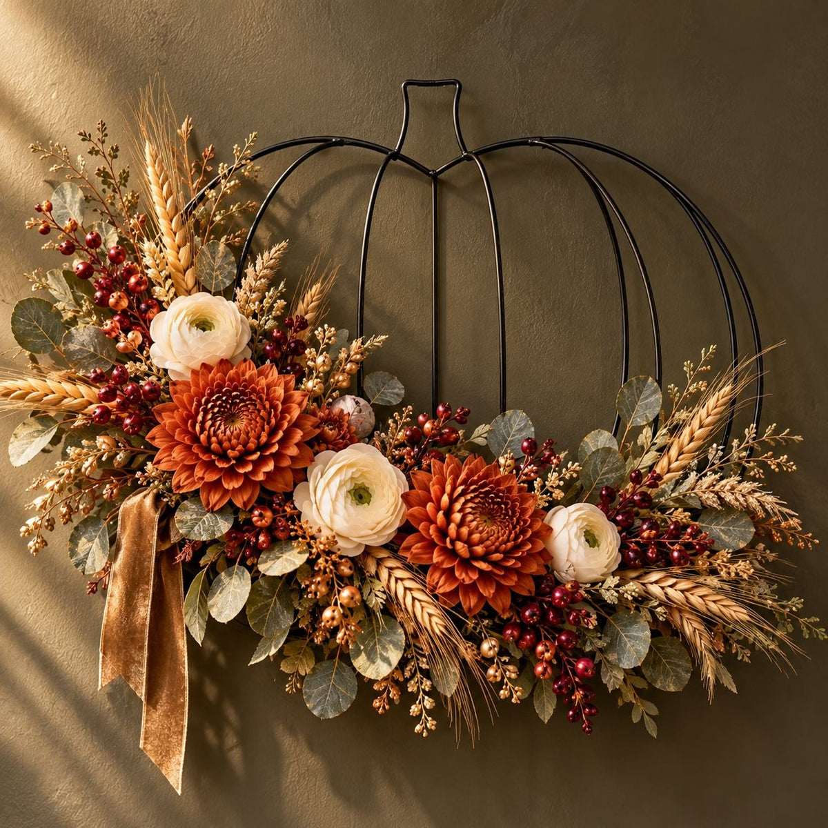 Set of 4 Black Metal 3D Pumpkin Wire Wreath Forms, 18-Inch Fall DIY Frames