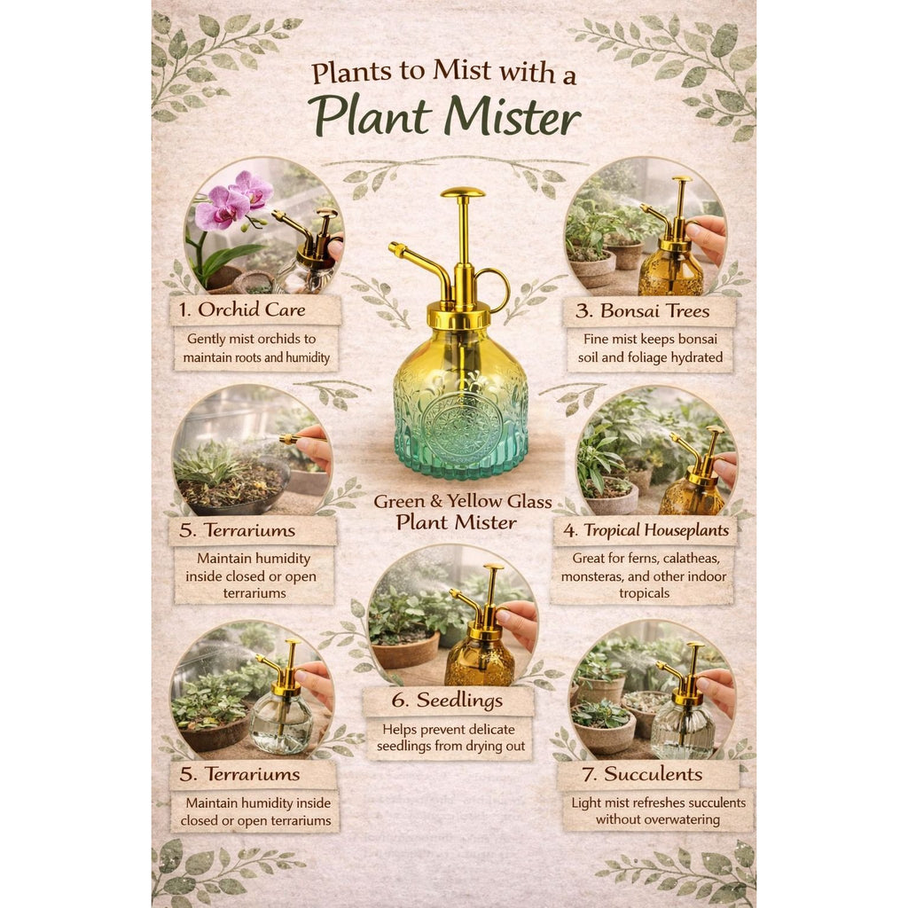 Green Yellow Glass Plant Mister Spray Bottle 6oz Orchid Bonsai Air Plant Mister