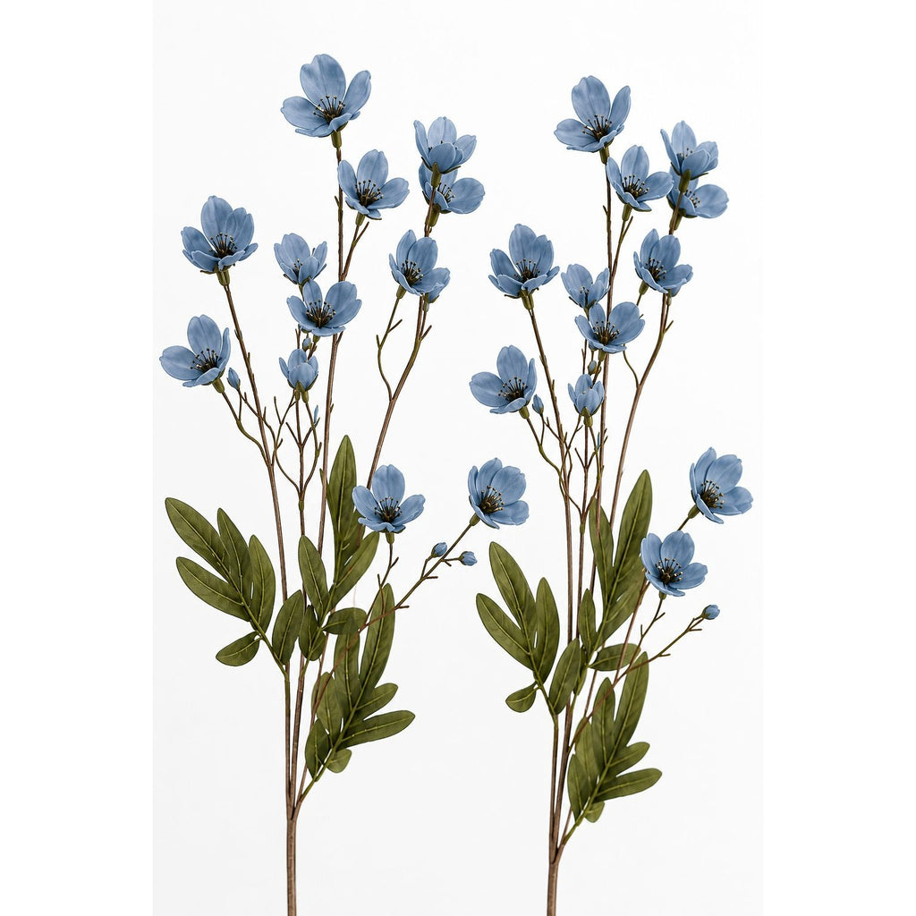 Artificial Dogwood Flower Stems Dusty Blue Slate Blue Faux Floral Cottage Wildflower 23 Inch Set of 2