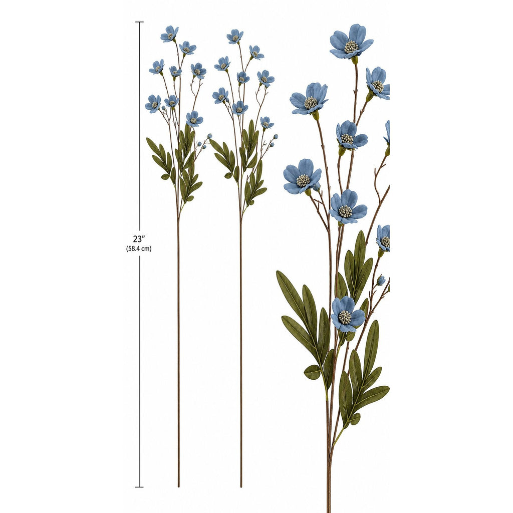 Artificial Dogwood Flower Stems Dusty Blue Slate Blue Faux Floral Cottage Wildflower 23 Inch Set of 2 mesurments
