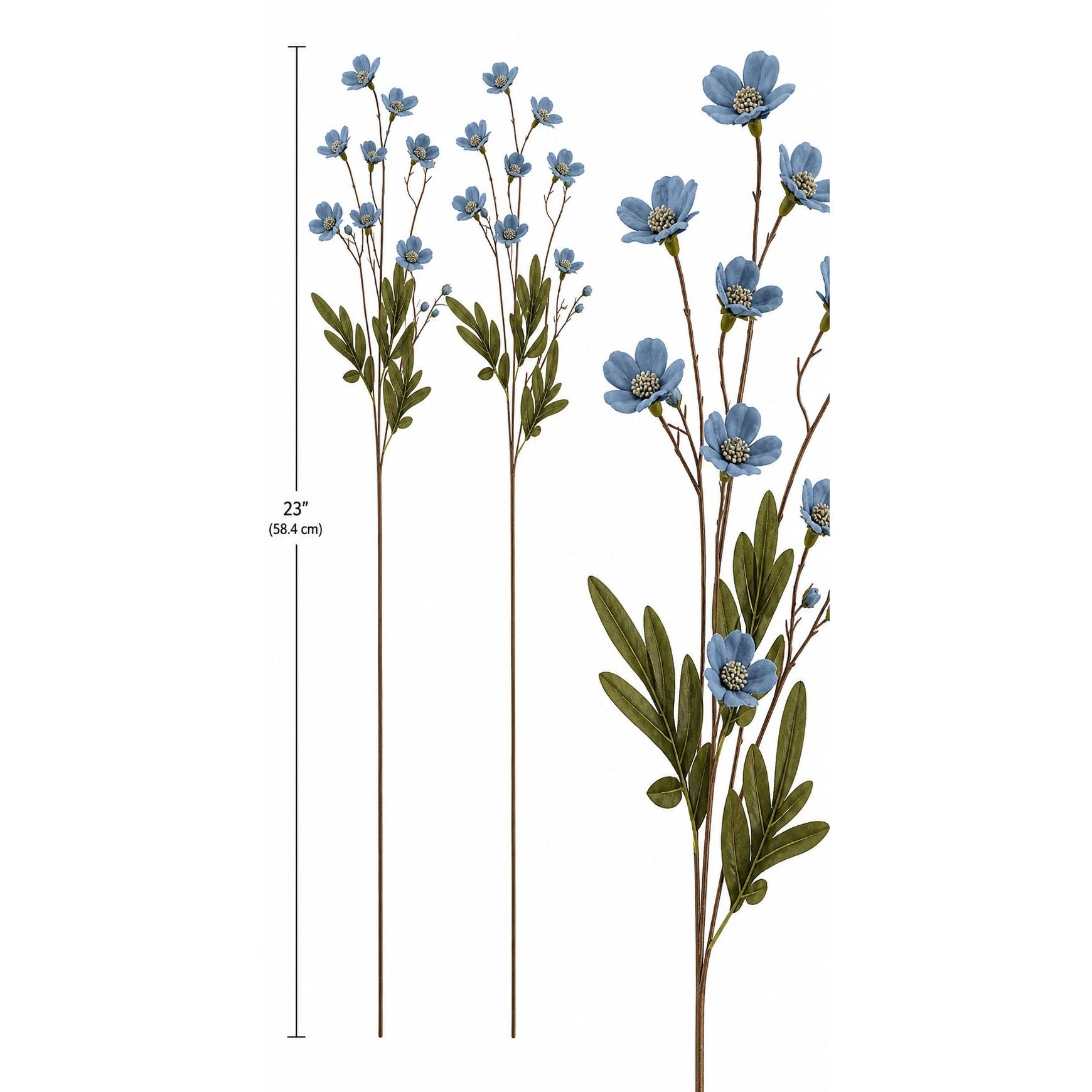 Artificial Dogwood Flower Stems Dusty Blue Slate Blue Faux Floral Cottage Wildflower 23 Inch Set of 2 mesurments
