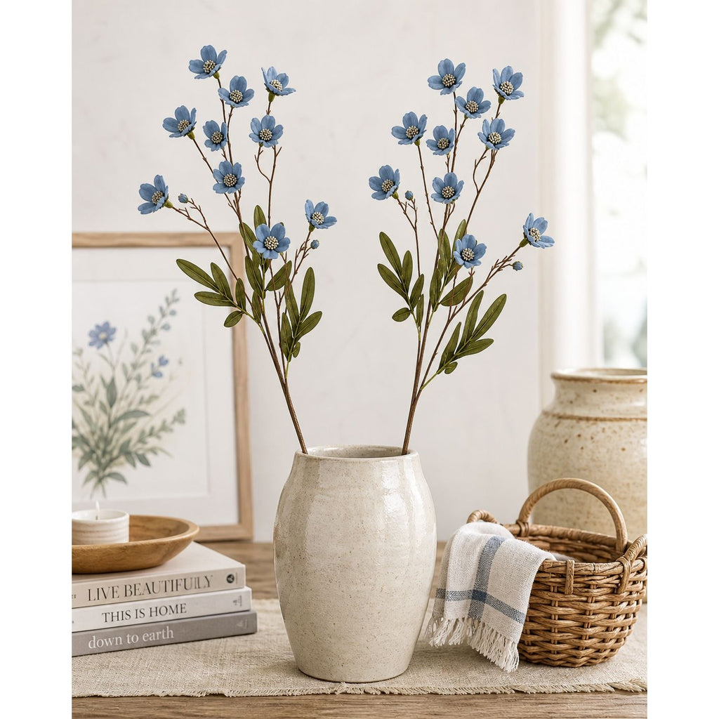 Artificial Dogwood Flower Stems Dusty Blue Slate Blue Faux Floral Cottage Wildflower 23 Inch Set of 2