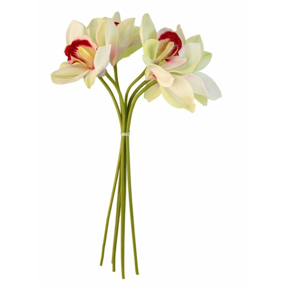 Artificial Cymbidium Orchid Stems Cream Green Burgundy Faux Orchid Bouquet Realistic Floral Arrangement 15 Inch